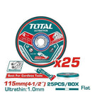 Total TAC11011525 115mm 25pcs Ultra-Thin Metal Cutting Disc Set – High-Speed Stainless Steel & Steel Grinder Wheels (Angle Grinder Compatible)