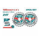 Total TAC2331853 2pcs 185mm (7-1/4") Ultra-Thin TCT Saw Blade Set – Precision Cutting Tool for Wood, Metal & DIY Projects