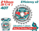 Total TAC2332103 40T 210mm (8-1/4") TCT Saw Blade – Precision Cutting Tool for Wood, Metal & Plastic