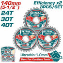 Total TAC236140 140mm 3pcs Ultra-Thin TCT Saw Blade Set – Precision Cutting Tool for Wood, Metal & Plastic