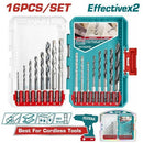 Total TACSDL11608 16-Piece Drill Bits Set – Metal, Masonry & Wood Heavy Duty Drilling Kit