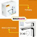 INGCO HSLBM11501 Single Lever Washbasin Mixer – Chrome Finish - Brass Body, ½" Connector, Ceramic Cartridge