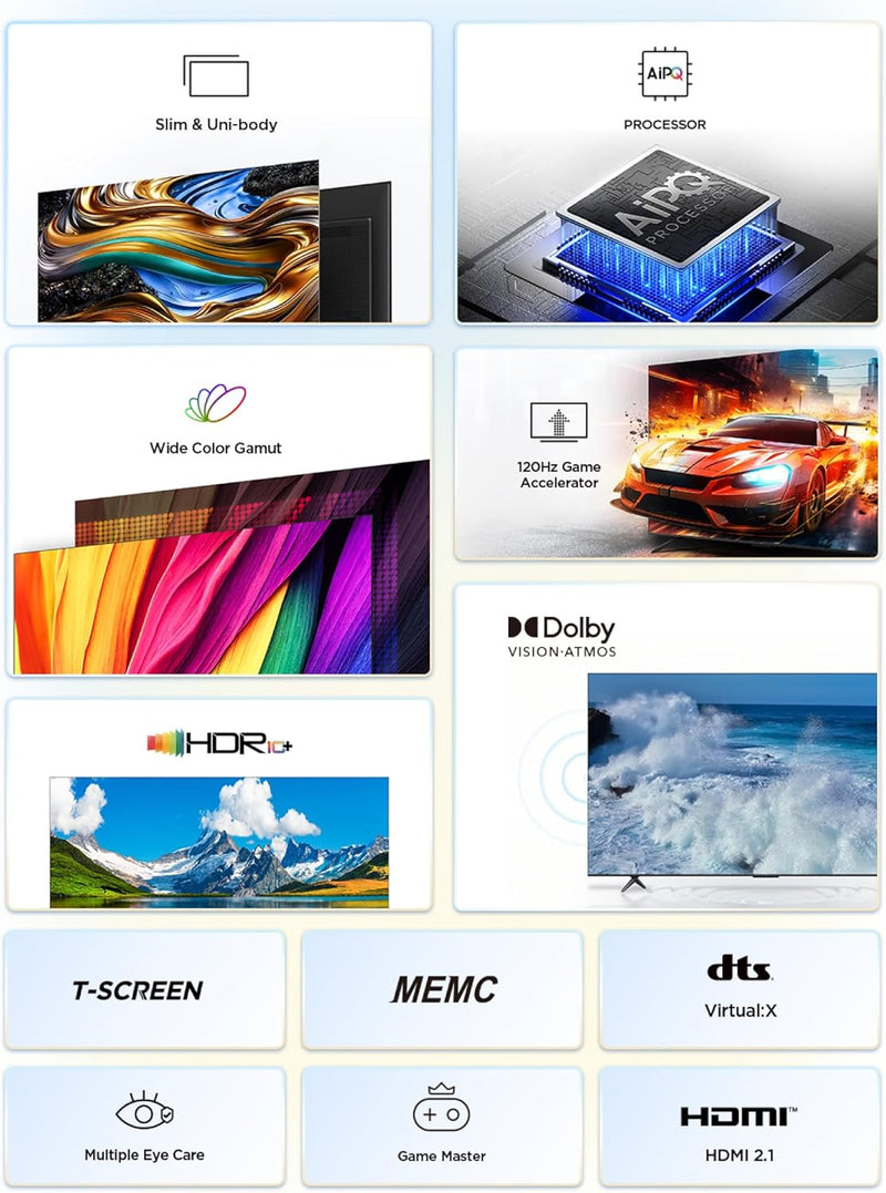 TCL 65P755 65-inch 4K UHD Smart Google TV with HDR10+, 120Hz, Game Master MEMC, Bluetooth, Netflix &YouTube