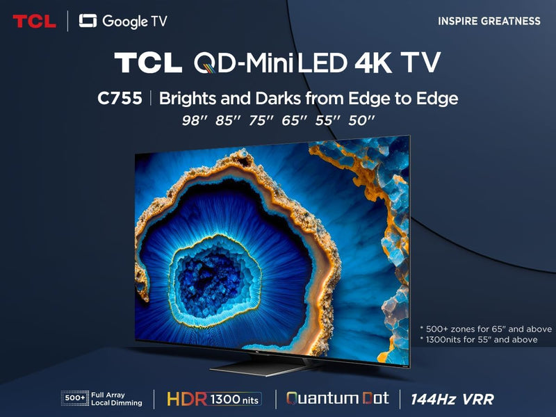 TCL 75C755 75-inch QD-Mini LED 4K HDR10+ Smart Google TV
