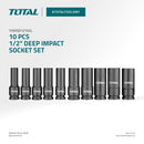Total THKISD12102L 10-Piece 1/2" Deep Impact Socket Set – Durable Hand Tools for Home, Garage & Workshop Use