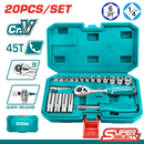 Total THT141201 20-Piece 1/4" Socket Set – Durable Chrome Vanadium Sockets for Home & Auto Repair