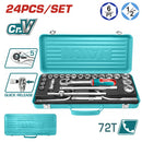 Total THT141253 24-Piece 1/2" Drive Socket Set – Durable Chrome Vanadium Steel with Ratchet & Case