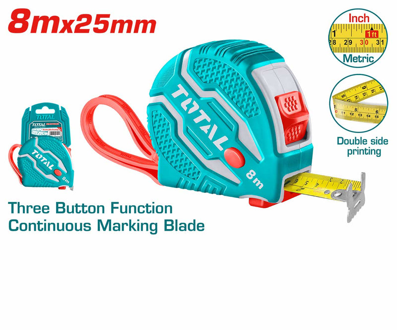 Total TMT126081 Steel measuring tape Length &amp; width 8mx25mm