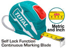 Total TMT126252 5m/16ft Steel Measuring Tape – Durable Locking Mechanism, Clear Metric/Imperial Markings for Precision Measuring