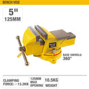 Uyustools TOB205 5'' Bench Vise – Heavy Duty Jaw, Swivel Base, Industrial Metalwork Clamp for Woodworking & DIY