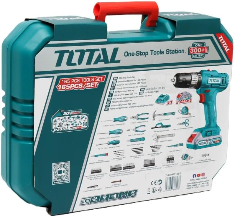 Total THKTHP11652 165 Pcs Tools set with 20V Cordless Impact Drill, Battery & Charger