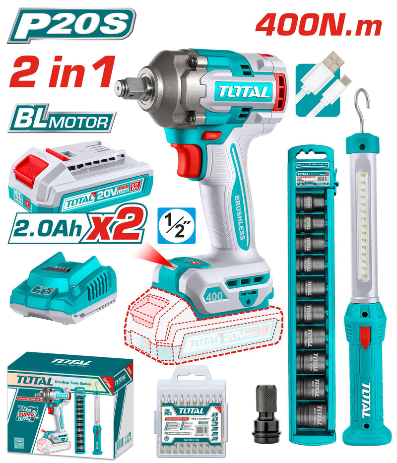 Total TOSLI23048 Cordless 2 pcs combo kit with impact wrench and work lamp