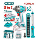 TOTAL TOSLI23048 20V Cordless 2-Piece Combo Kit – Drill &amp; Impact Driver Set with Battery &amp; Charger