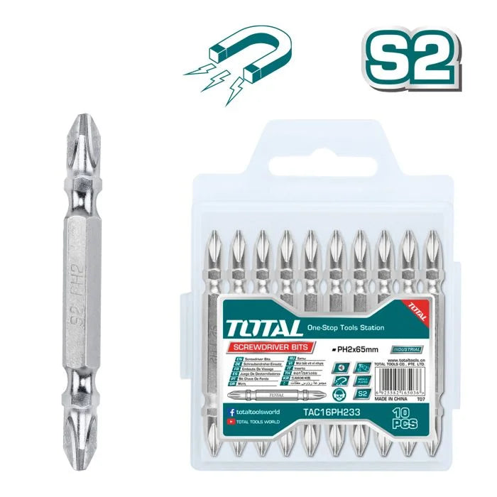 TOTAL TAC16PH233 Screwdriver bits PH2, 65mm,10pcs set Double end bits