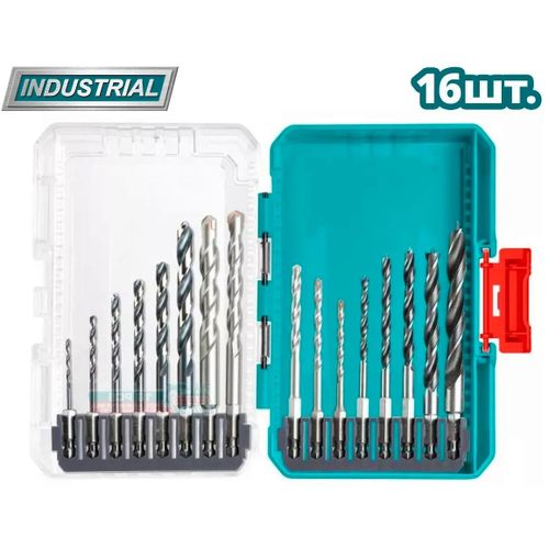 TOTAL TACSDL11606 16 Pcs Metal, Multifunction Drill, And Wood Drill Bits Set