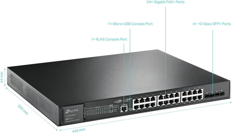 TP-Link TL-SG3428XMP JetStream 24-Port Gigabit and 4-Port 10GE SFP+ L2+ Managed Switch with 24-Port PoE+