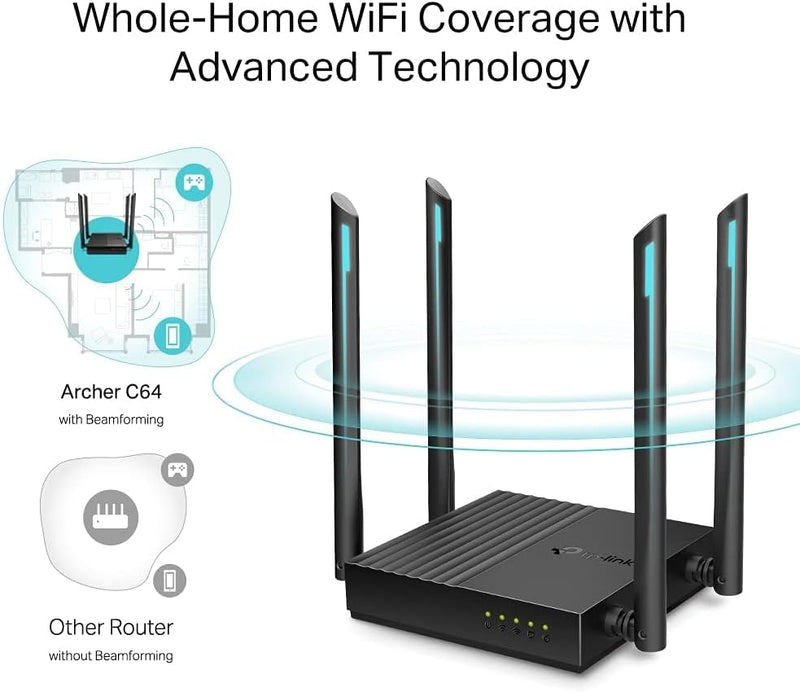 TP-Link Archer C64 Router WiFi AC1200Mbps, WiFi Router,Gigabit Ethernet Ports, VPN Router Server, Easy Setup, Internet Booster Routers, WiFi Booster, WPA3, Gaming Xbox PS4 Steam, Easy Setup,EasyMesh
