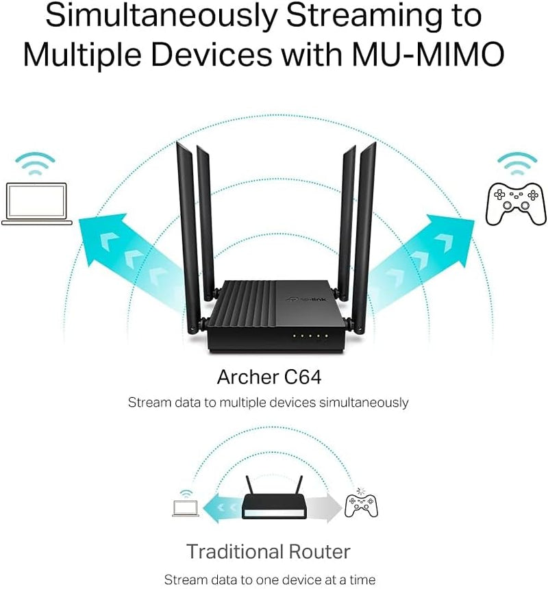 TP-Link Archer C64 Router WiFi AC1200Mbps, WiFi Router,Gigabit Ethernet Ports, VPN Router Server, Easy Setup, Internet Booster Routers, WiFi Booster, WPA3, Gaming Xbox PS4 Steam, Easy Setup,EasyMesh