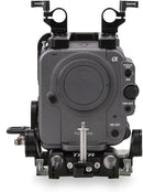 Tilta FX6 camera cage front view showing lens adapter support and dual rod clamps