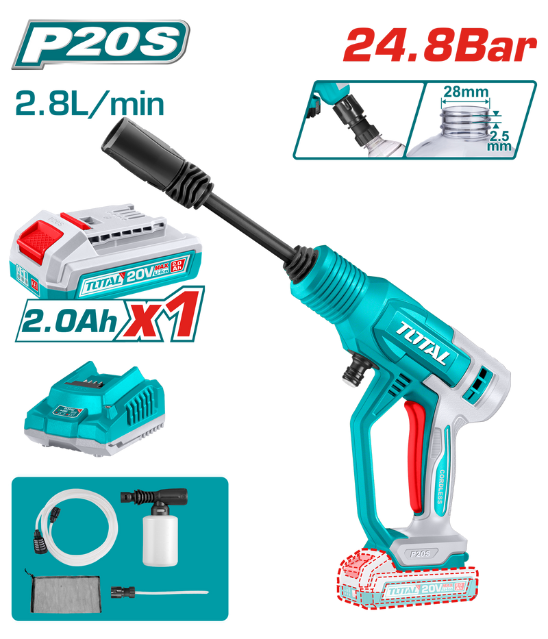Total TPWLI20362 24.8Bar, 20V Cordless pressure washer 