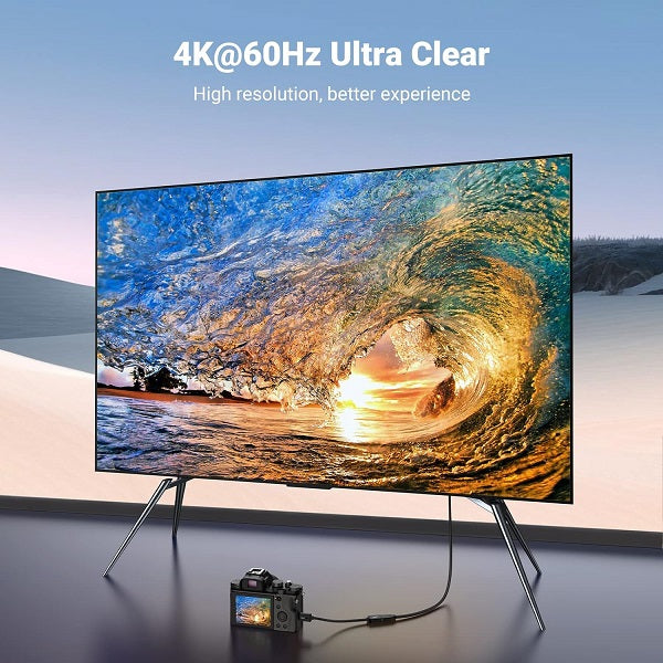 Ugreen 20137 Mini HDMI Male To HDMI Female V2.0 Adapter Cable (22CM) With Gold-Plated Connectors And Support Resolution Up To 4K @60Hz (UG-20137)
