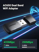 UGREEN CM448 AC650 Dual-Band Wireless USB Adapter (11ac) UG-20204 – 2.4GHz/5GHz Wi-Fi Dongle for PC & Laptop, High-Speed Internet
