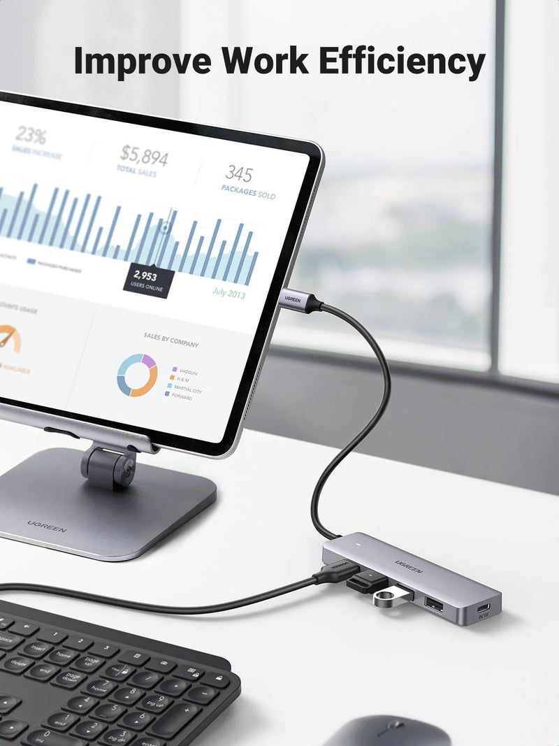 Ugreen 4 Port USB 3.0 Hub CM219 - 4-Port Hub with USB-C & USB-A 2-in-1 interface - 1M Cable – (UG-25851)