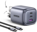 UGREEN X755 Nexode Pro 65W 3-Port GaN Fast Charger (UK Plug) Grey + 1.5M 100W USB-C Cable UG-25872 – Compact PD Fast Charging Adapter 