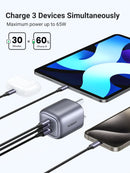 UGREEN X755 Nexode Pro 65W 3-Port GaN Fast Charger (UK Plug) Grey + 1.5M 100W USB-C Cable UG-25872 – Compact PD Fast Charging Adapter 