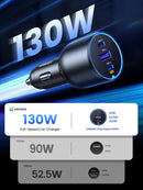 UGREEN EC705 130W 3-Port Fast Car Charger UG-35025 – Quick Charge USB-C & USB-A Adapter for Cars