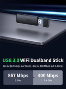 UGREEN CM492 AC1300 Dual-Band Wireless USB Adapter (UG-50340) – 2.4GHz/5GHz WiFi Dongle with High-Speed 867Mbps, Plug & Play for PC & Laptop