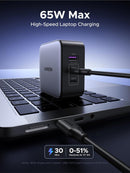 UGREEN CD296 65W 3-Port GaN Fast Charger UG-90409 – Interchangeable UK/US/EU Plugs, Quick Charging for Laptops, Phones & Tablets