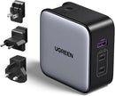 UGREEN CD296 65W 3-Port GaN Fast Charger UG-90409 – Interchangeable UK/US/EU Plugs, Quick Charging for Laptops, Phones & Tablets