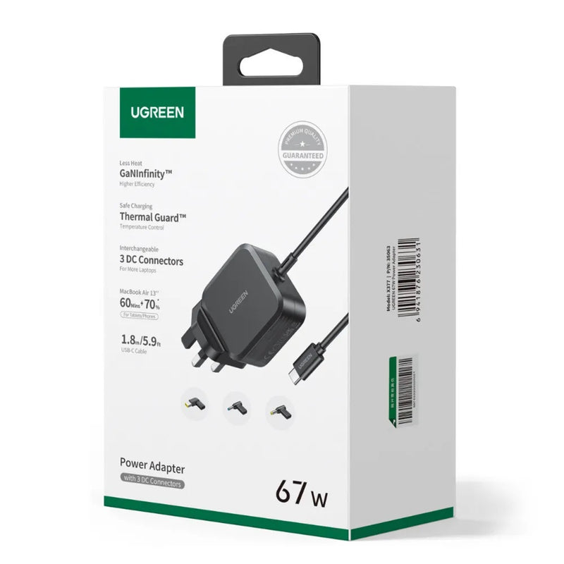 UGREEN X377 USB-C 67W PD GaN Power Adapter UK Plug + 3 DC Connectors – UG-35063 