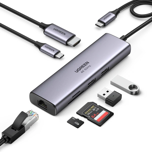 UGREEN CM512 7-in-1 4K HDMI USB C Hub- 2*USB3.0/HDMI/RJ45/SD&TF/100W PD
