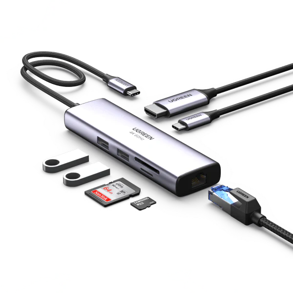UGREEN CM512 7-in-1 4K HDMI USB C Hub- 2*USB3.0/HDMI/RJ45/SD&TF/100W PD