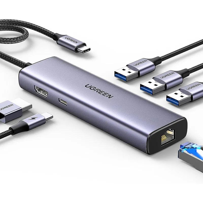 UGREEN CM512 USB-C to 3x USB A 3.0, HDMI, RJ45, PD Converter adapter