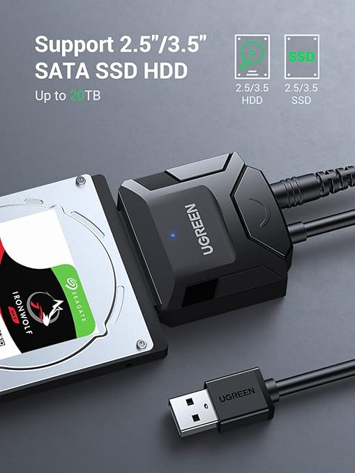 UGREEN CR108 USB 3.0 A To 3.5''/2.5" SATA Adapter Cable with DC 12V 2A Power Adapter	