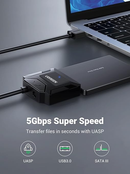 UGREEN CR108 USB 3.0 A To 3.5''/2.5" SATA Adapter Cable with DC 12V 2A Power Adapter	