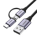 Ugreen US177 USB A to Micro USB + USB Type C Cable 1M