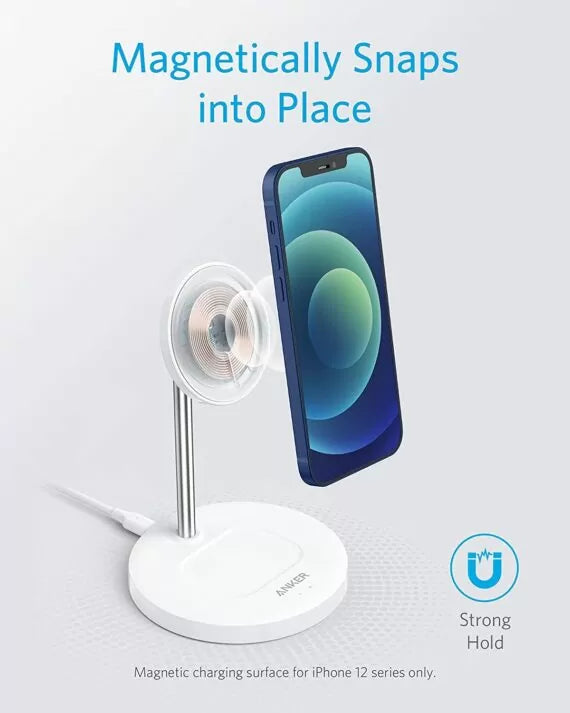 Anker A2543H21PowerWave Magnetic 2-in-1 Wireless Charger Stand with 4 ft USB-C Cable, Wireless Charging Station