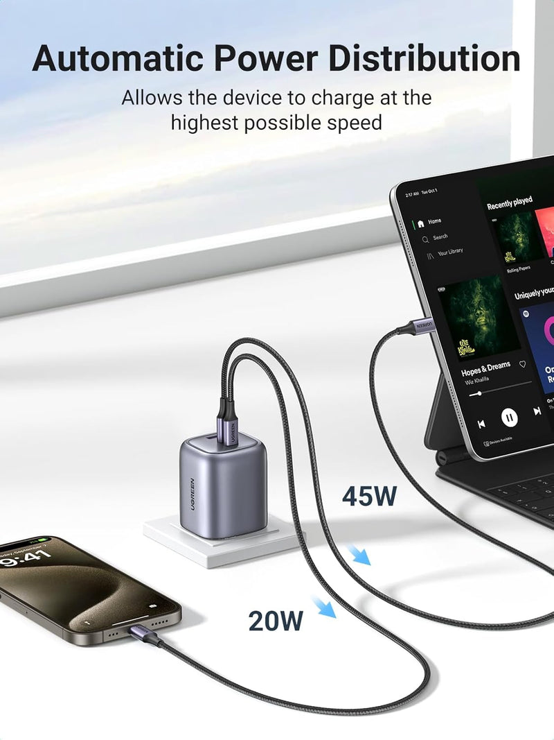UGREEN Nexode Pro 65W 3-Port GaN Fast Charger UK Plug + 1.5m 100W USB-C Cable – UG-25872 X755