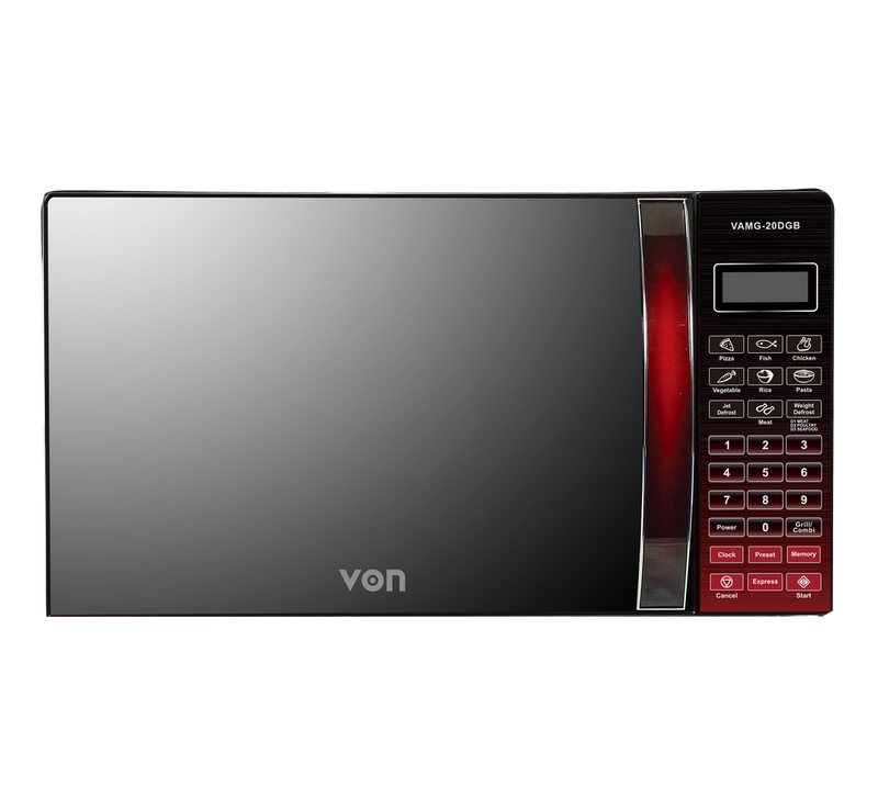 VON VAMG-20DGB 20L Digital Grill Microwave Oven – 900W, a compact and powerful kitchen appliance designed for fast cooking, grilling, and reheating with precision and style.