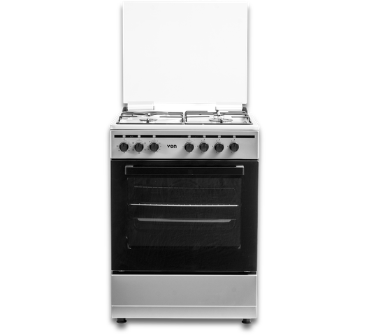 VON VCF663151FSY Freestanding Cooker – 3 Gas + 1 Electric Burners, Durable Enamel Pan Support &amp; Flame Failure Safety Device