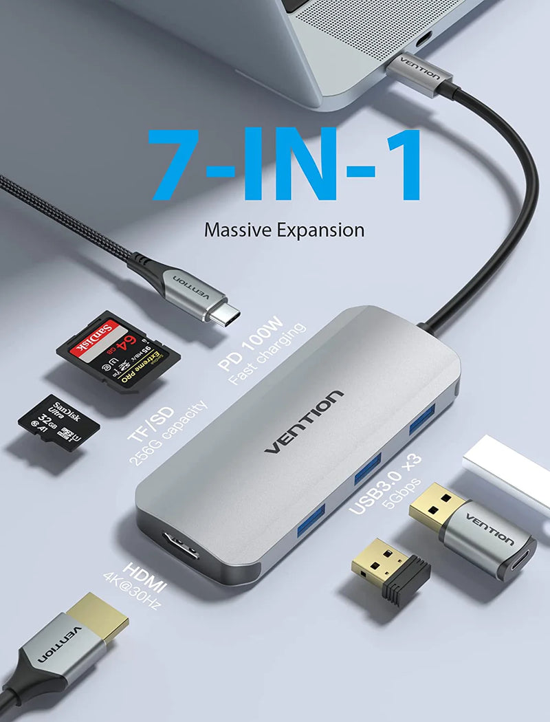 Vention 7 in 1 USB-C Multi-functional Docking Station - TOJHB