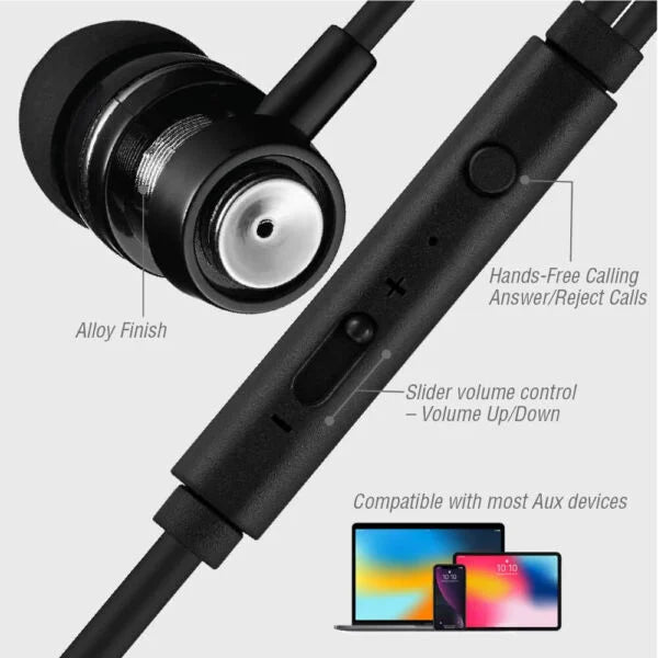 Volkano VK-1007-GD/ SBK Alloy Series Earphones with Mic – Solid 