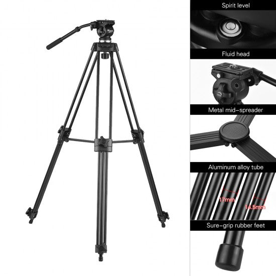 Weifeng WF-717 1.8m Heavy Duty Video Tripod with Fluid Hydraulic Head