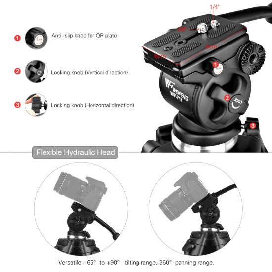 Weifeng WF-717 1.8m Heavy Duty Video Tripod with Fluid Hydraulic Head