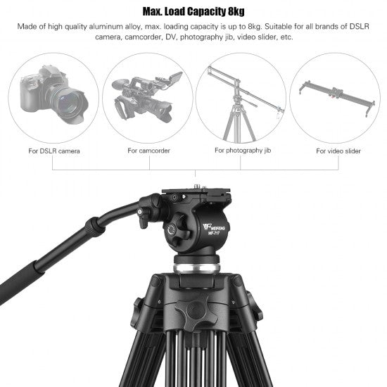 Weifeng WF-717 1.8m Heavy Duty Video Tripod with Fluid Hydraulic Head