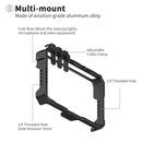 YC Onion YoloBox Pro cage diagram detailing cold shoe mounts cable clamps and 1/4 inch threads